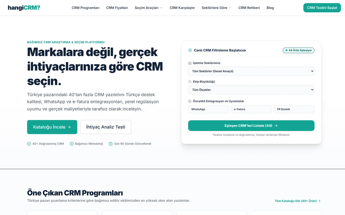 HangiCRM? ana sayfası