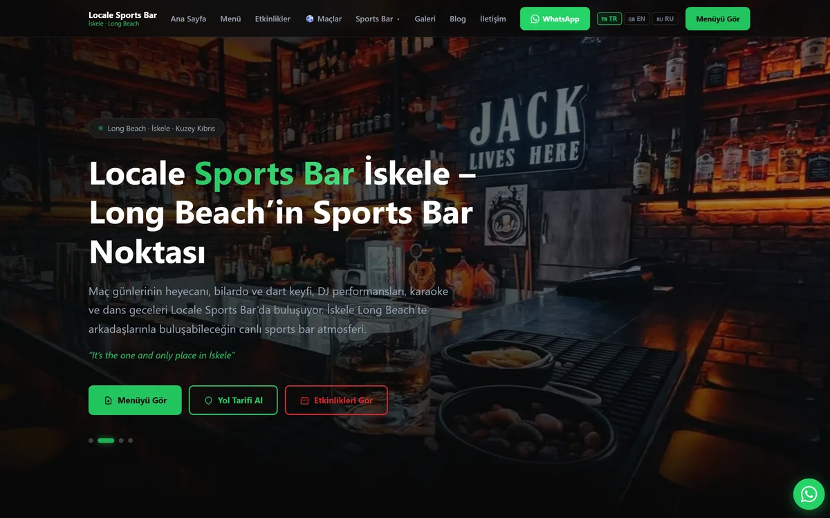 Locale Sports Bar ana sayfası